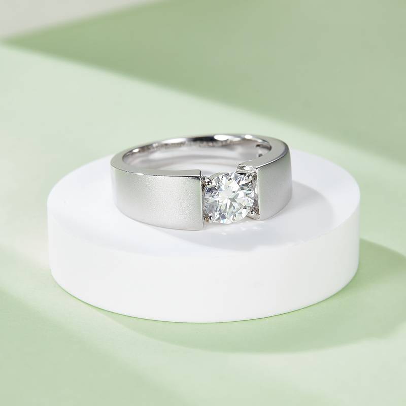 震东款S925银镀白金MoissaniteMen's Ring1ctD级